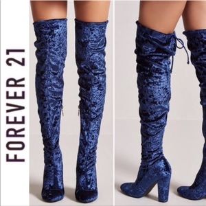 Thigh High Blue Velvet Boots 